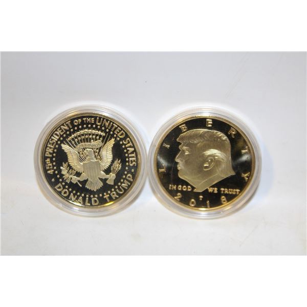 2PCS PRESIDENT TRUMP 2018 GOLD PLATED COINS