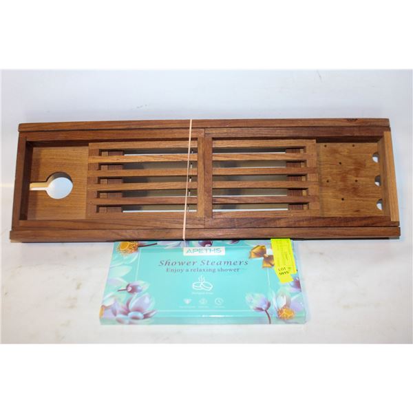TEAK WOOD BATHTUB EXPANDER TRAY WITH