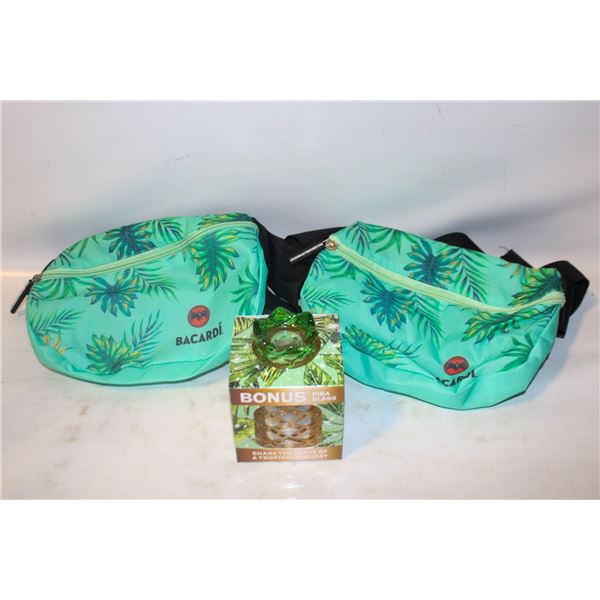 BACARDI RUM FANNY PACKS (2) & PINA GLASS- NEW