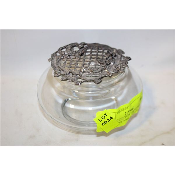 1987 METZKE PEWTER FLORAL POTPOURRI DISH/JAR