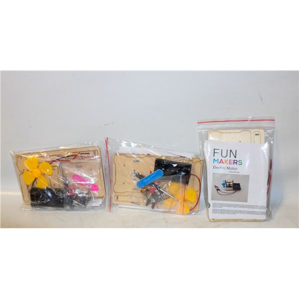 3 X ELECTRIC MOTOR WOODEN MODEL KITS BY FUN MAKERS