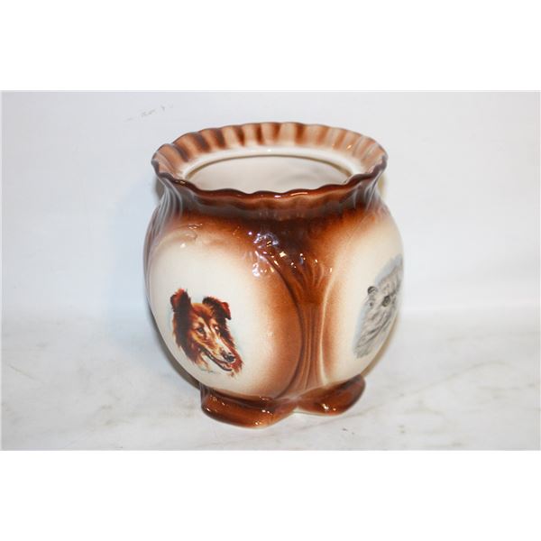 VINTAGE  HAND PAINTED "CAT & DOG" PLANTER