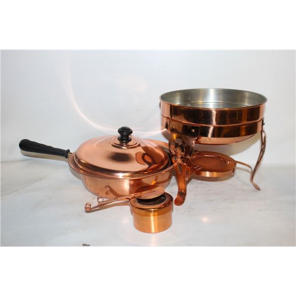 VINTAGE COPPER WARMING/CHAFING DISH W/LID &