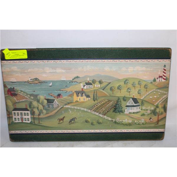 VINTAGE FOLK ART PRINT ON BOARD- 20" X 12"