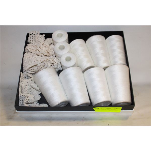 LARGE LOT OF WHITE SEWING THREAD