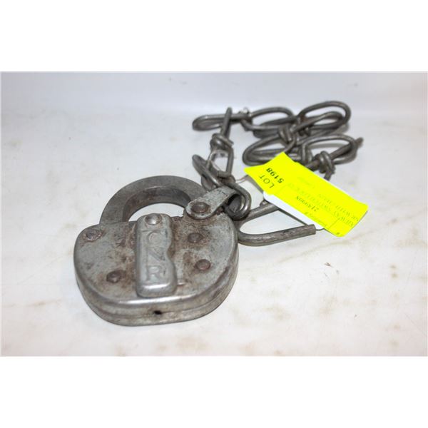 RAILWAY SWITCH LOCK STAMPED CNR WITH CHAIN