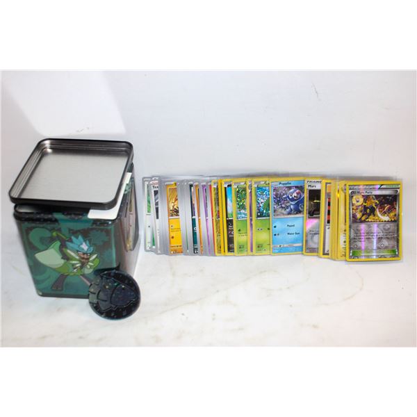 POKEMON TIN VARIOUS CARDS PLUS COIN ABOUT 40