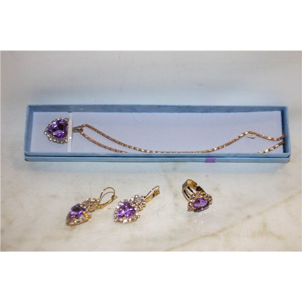 PURPLE HEART NECKLACE/RING/EARRING SET