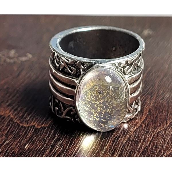 18)  SILVER TONE WITH OVAL FAUX ROCK CRYSTAL