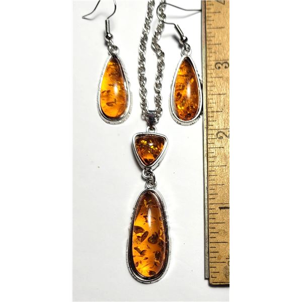 27)  SET OF SILVER TONE WITH PEAR SHAPED