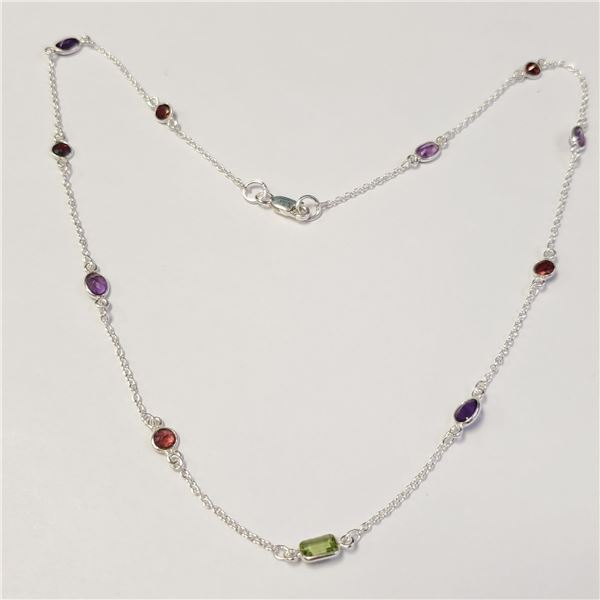 SILVER GENUINE GEMSTONE 18" NECKLACE