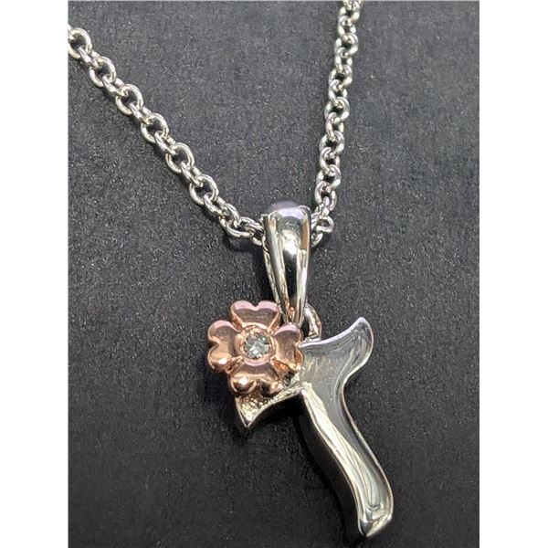 SILVER(2.2G) GENUINE DIAMOND NECKLACE 16-18"