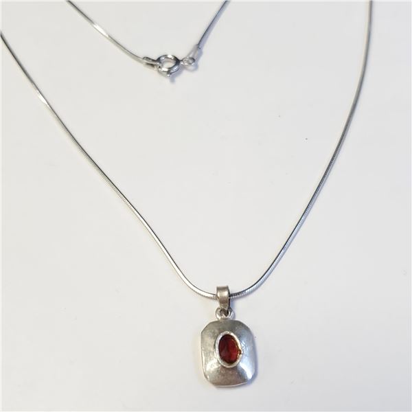SILVER GARNET 16" NECKLACE