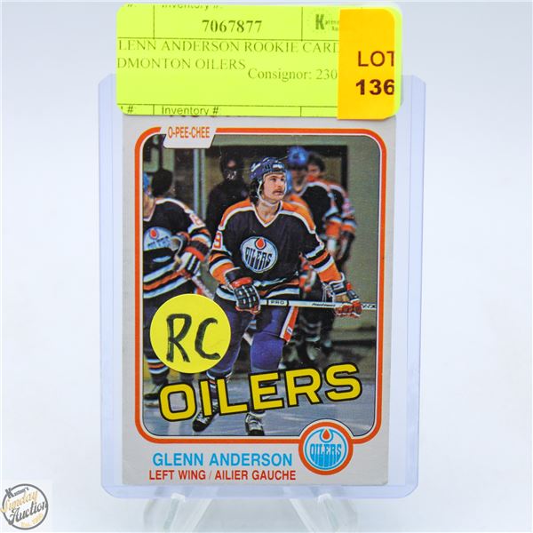 GLENN ANDERSON ROOKIE CARD EDMONTON OILERS