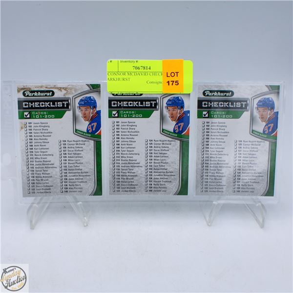 3 CONNOR MCDAVID CHECKLISTS PARKHURST