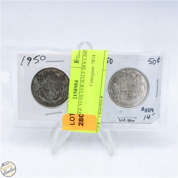 2 GEORGE VI SILVER HALF DOLLARS 1950