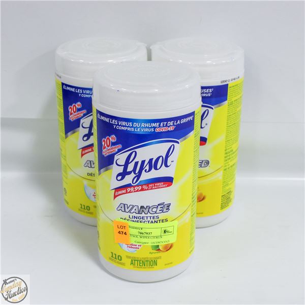 3 X 110 LYSOL WIPES CITRUS