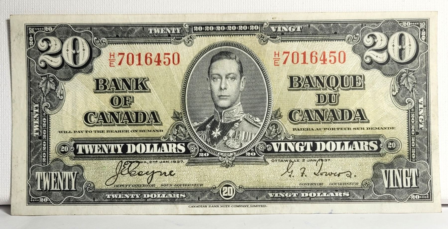 2) CANADIAN KING GEORGE V $20.00 BANKNOTE.