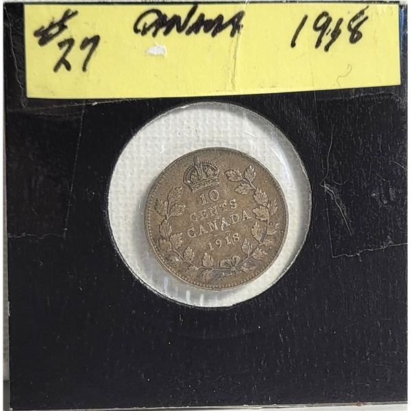 CANADIAN 1918 92.5% SILVER DIME