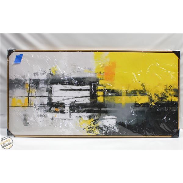 NEW SOLID WOOD FRAME ABTRACT YELLOW WALL ART