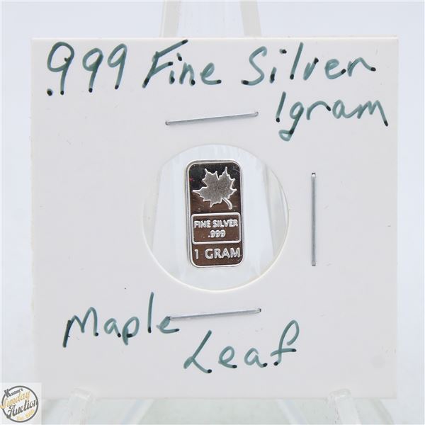 #3819-CANADIAN .999 FINE SILVER 1 GRAM BAR