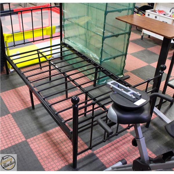 NEWLY ASSEMBLED BLACK TWIN SIZED BED FRAME W/HEAD