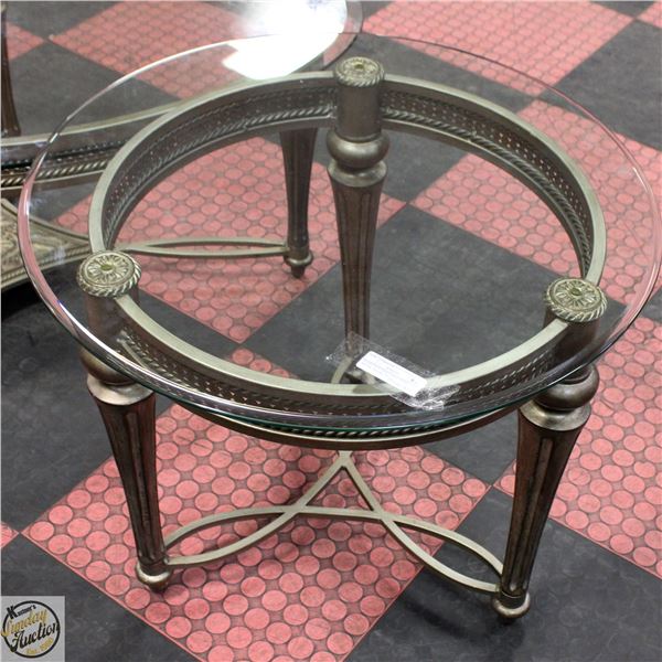 GLASS TOP SIDE TABLE WITH METAL FRAME 23"X22"