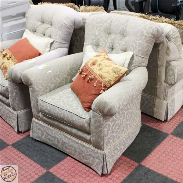 HIGH BACK SOFA CHAIR FLORAL PRINT NEUTRAL WHITE/GR