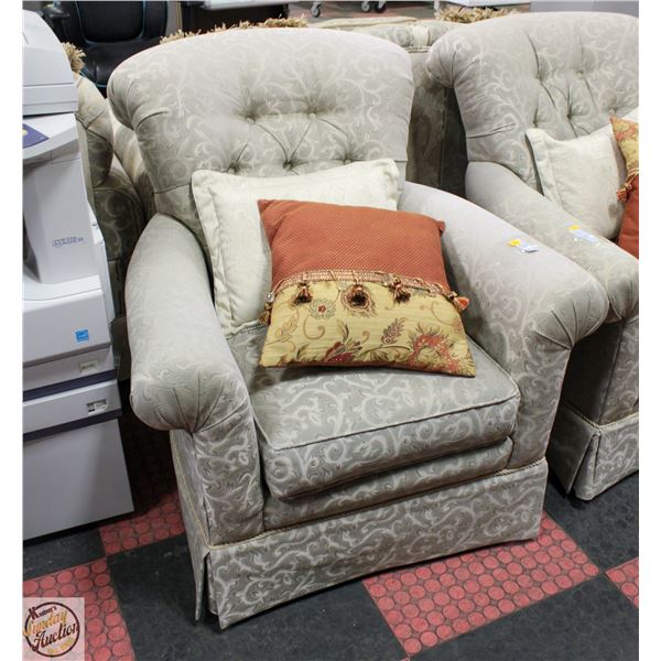 HIGH BACK SOFA CHAIR FLORAL PRINT NEUTRAL WHITE/GR