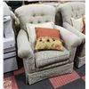 Image 1 : HIGH BACK SOFA CHAIR FLORAL PRINT NEUTRAL WHITE/GR