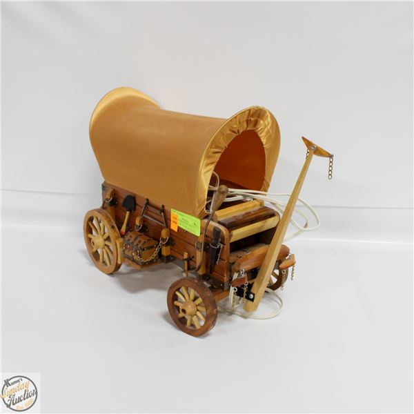 VINTAGE CONESTOGA WAGON TABLE LAMP WOOD WESTERN