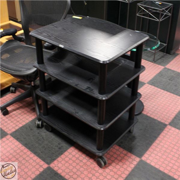 BLACK STAND ON WHEELS 4 SHELVES BY QUEST