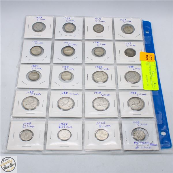 SHEET OF 1967 AND 1968 SILVER COINS