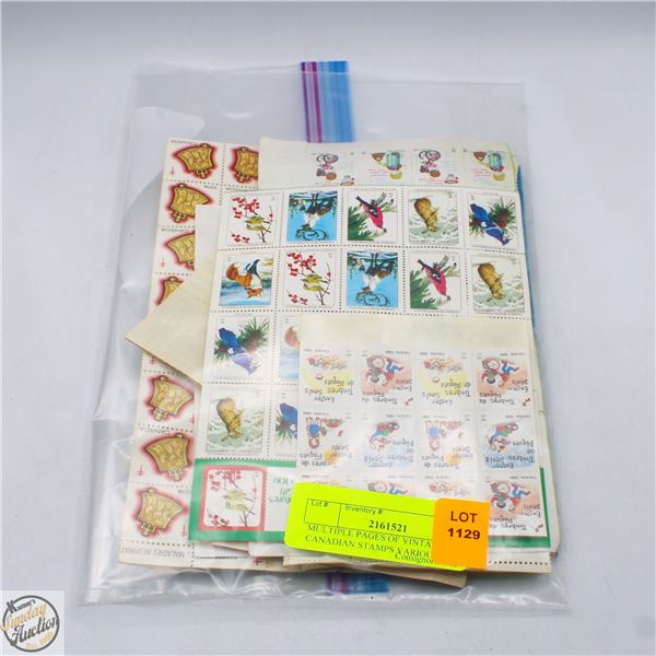 MULTIPLE PAGES OF VINTAGE CANADIAN STAMPS VARIOUS