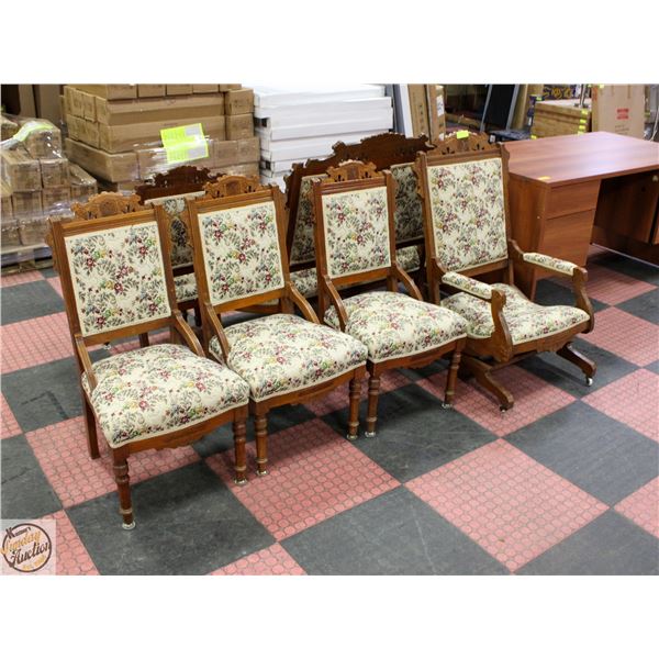 ANTIQUE SIX PIECE PETIT POINT SETEE SET