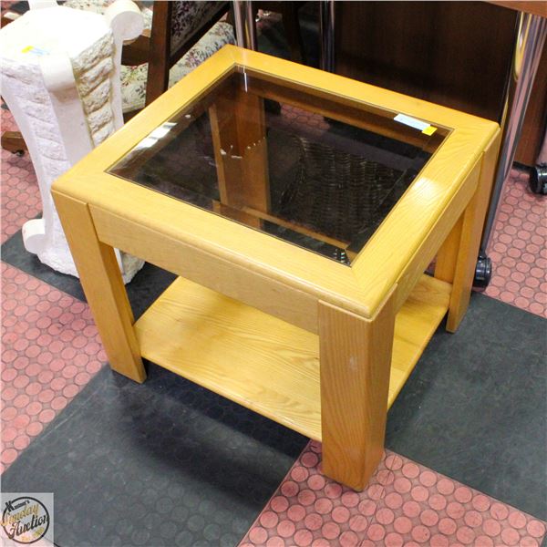 WOOD GLASS TOP COFFEE TABLE