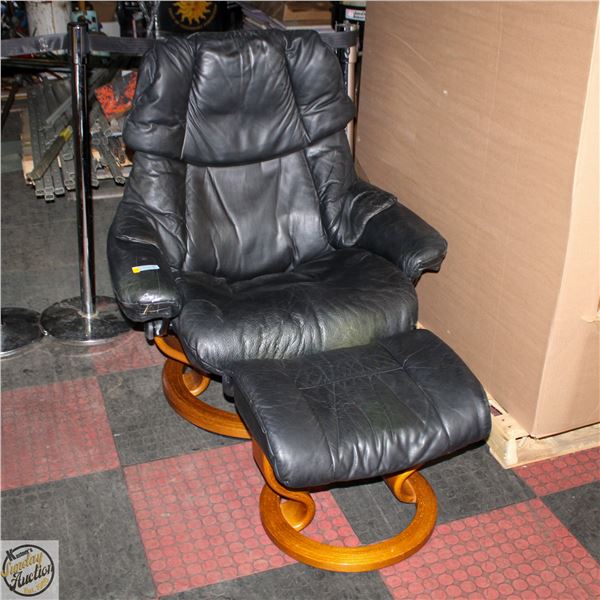 RECLINING SWIVEL BLACK CHAIR WITH FOOT STOOL