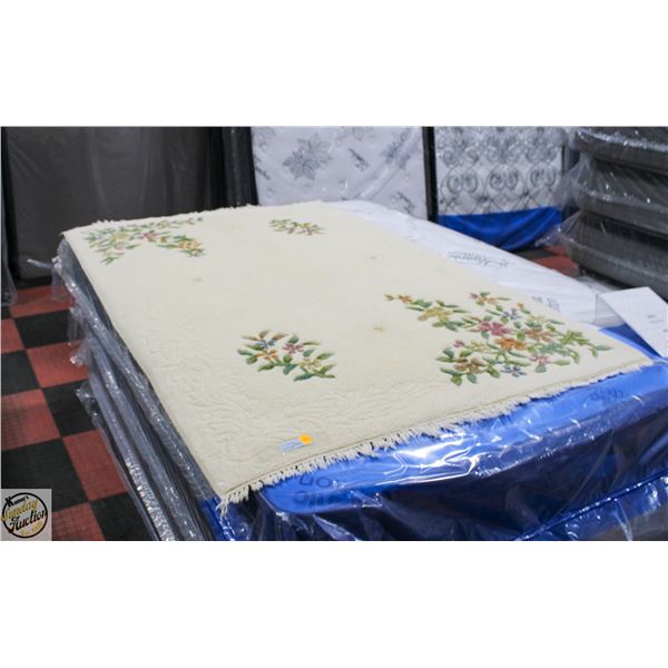 WHITE FLORAL PINK BLUE BEIGE RUG- 74"X48"