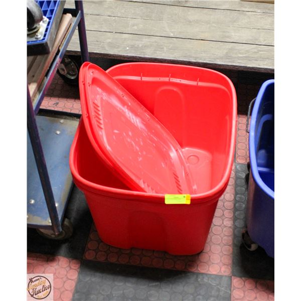3 RED TOTES WITH 2 LIDS