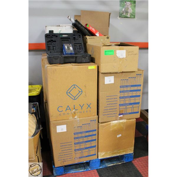PALLET OF CONTAINERS PRE ROLL TUBES AND MORE