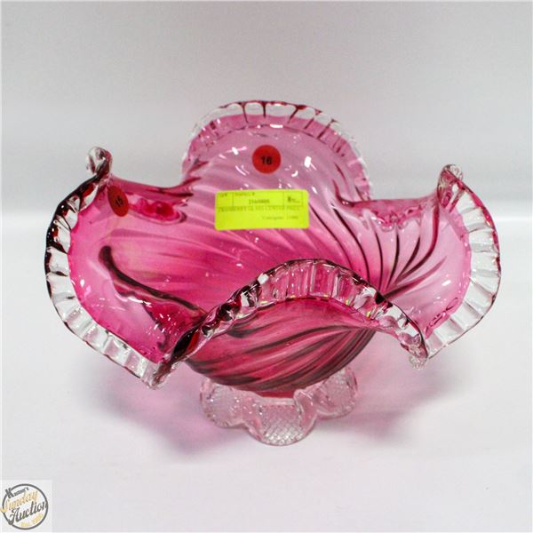 CRANBERRY GLASS CENTER PIECE.