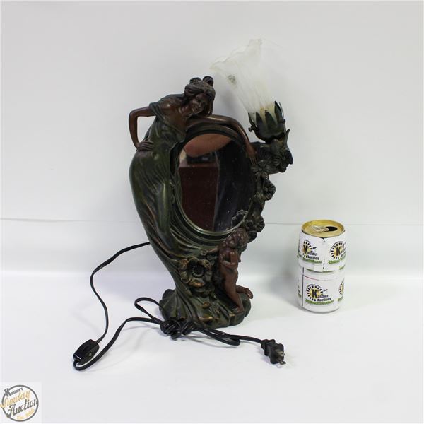 VINTAGE MIRROR LADY FRENCH LAMP COMBO