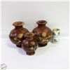 Image 1 : SET OF 3 BRASS INLAY WOODEN VASES