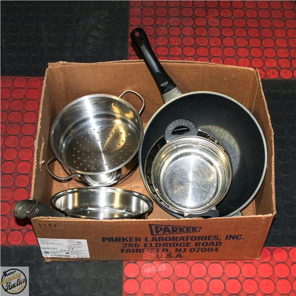 5-PC STEEL COOKWARE LOT W. WOK +