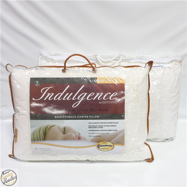 TWO NEW IN BAG LATEX PILLOWS, 1 QUEEN, 1 STANDARD