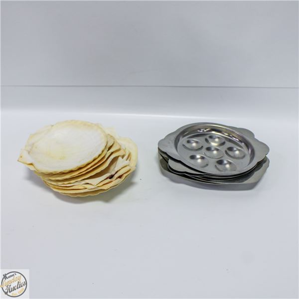 LOT OF SEASHELLS/ AND ESCARGOT DISHES