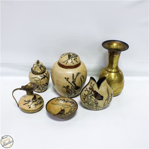 VINTAGE BRASS VASE/PLATE/ APPOTHOCARY JAR WITH