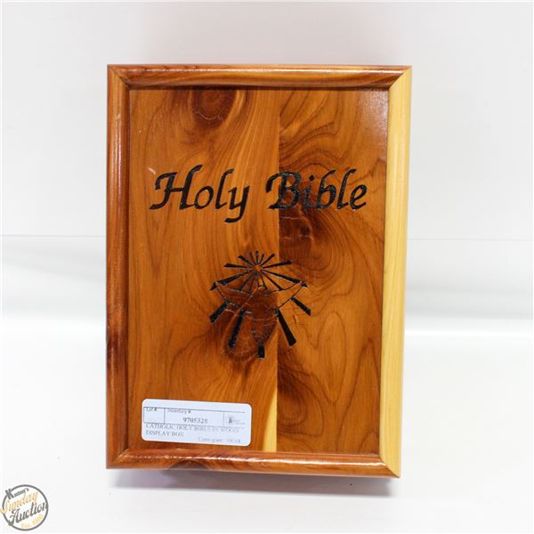 CATHOLIC HOLY BIBLE IN WOOD DISPLAY BOX