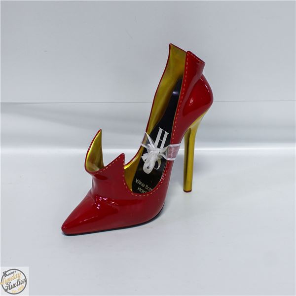 RED HIGH HEELED SHOE WINE BOTTLE HOLDER