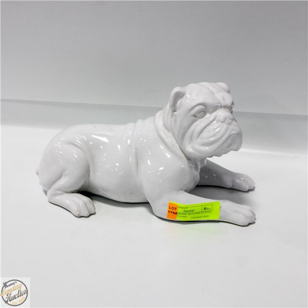 WHITE CERAMIC BULLDOG STATUE 10 INCHES LONG